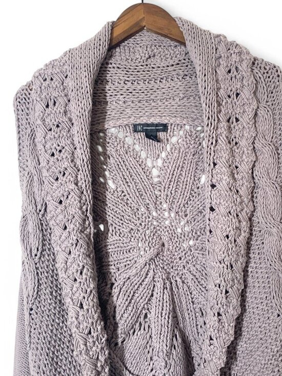 INC Women's Open Front Knit Cardigan Sweater Floral Crochet Design Sz XL Grey - Picture 3 of 7